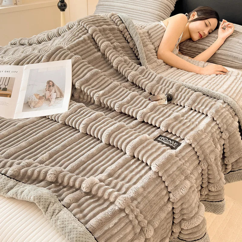 DecorBites™ Cozy Faux Rabbit Plush Blanket, Nordic Style, Thick & Warm, Super Soft Nap Shawl
