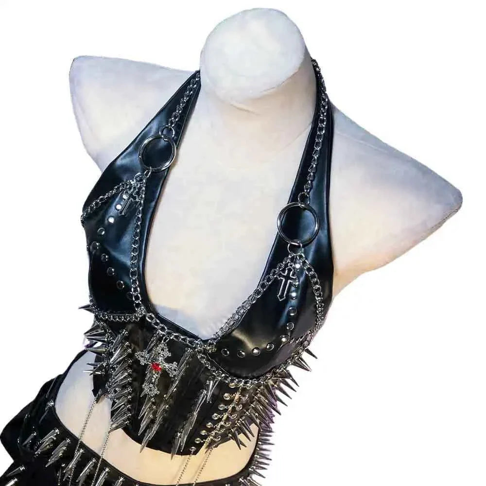 Grunge Emo Clothing ALT Punk Rock Clothes with Spikes Y2K Cyber Sexy Gothic Tank Goth T-shirt