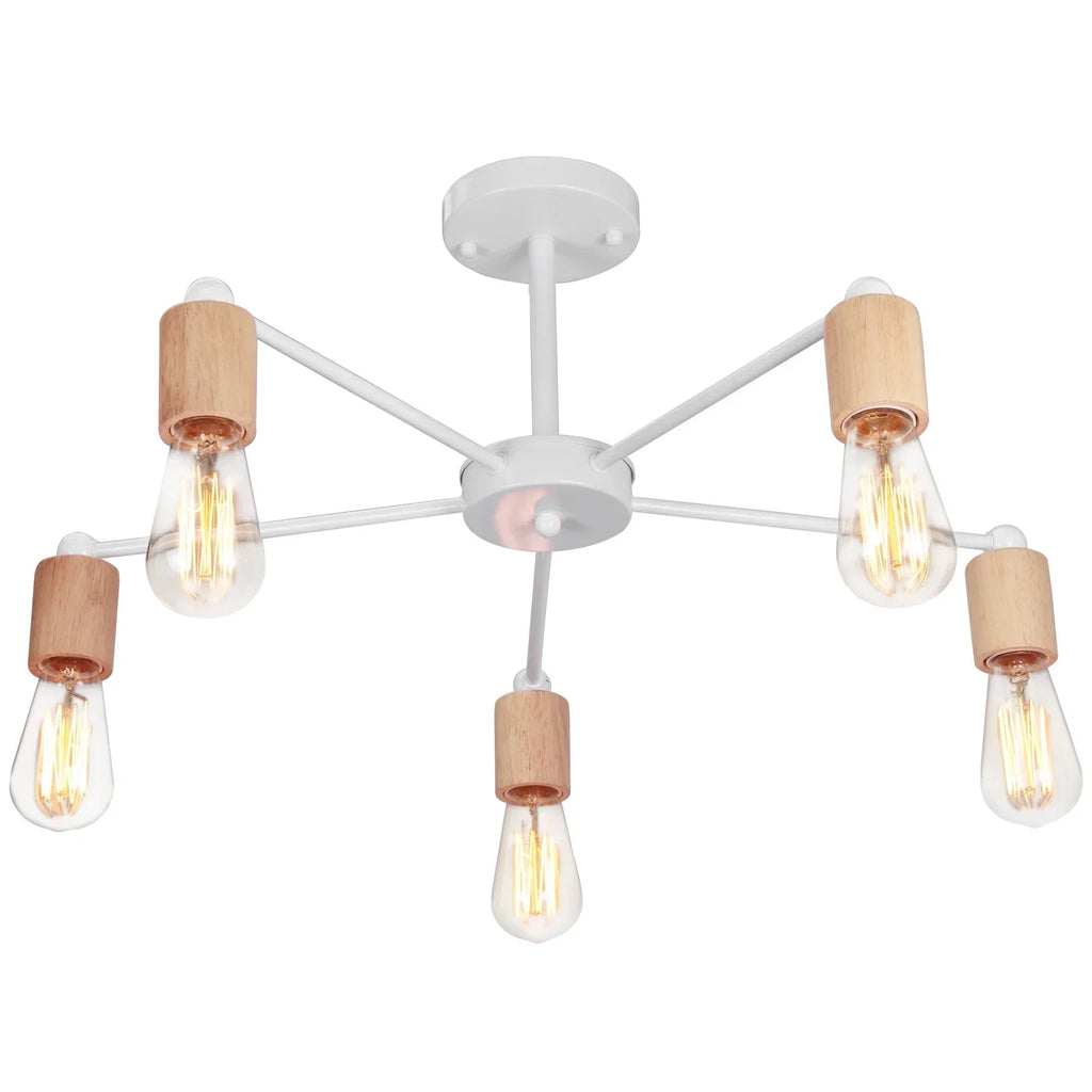 DecorBites™ Industrial Rod Iron Wood Sputnik Chandelier Ceiling Lamp LED E27 Home Lighting