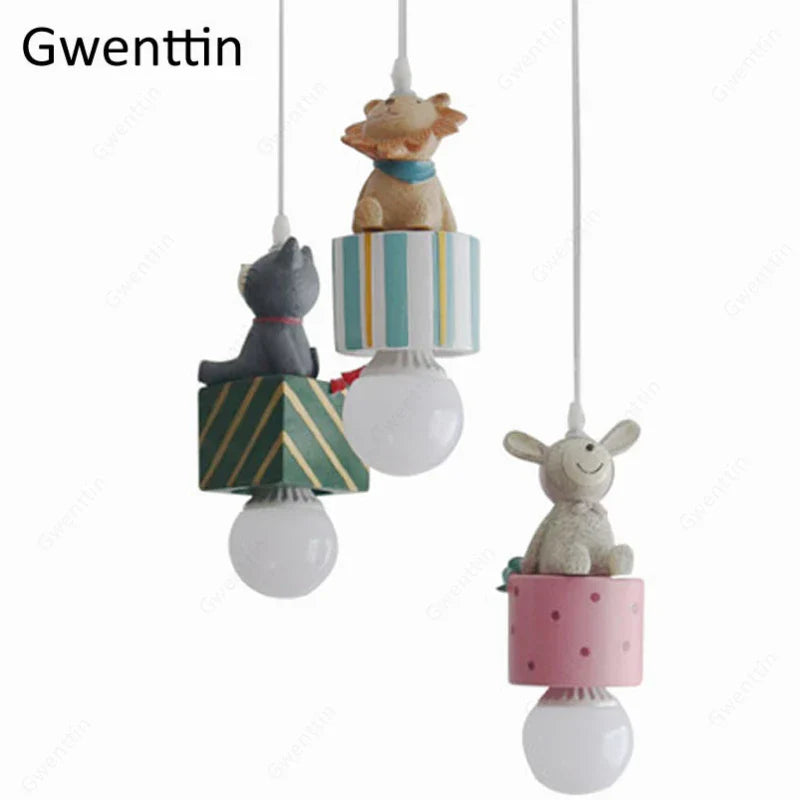 DecorBites™ Kids Animal Pendant Lamp: Rabbit Lion Cat LED Ceiling Light Fixture