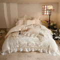 DecorBites™ French Lace Ruffles Princess Bedding Set with Warm Milk Velvet Duvet Cover