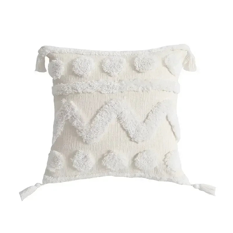 DecorBites™ Geometric Tufted Tassel Pillow Cover - Handcrafted Boho Chic Cushion Cover