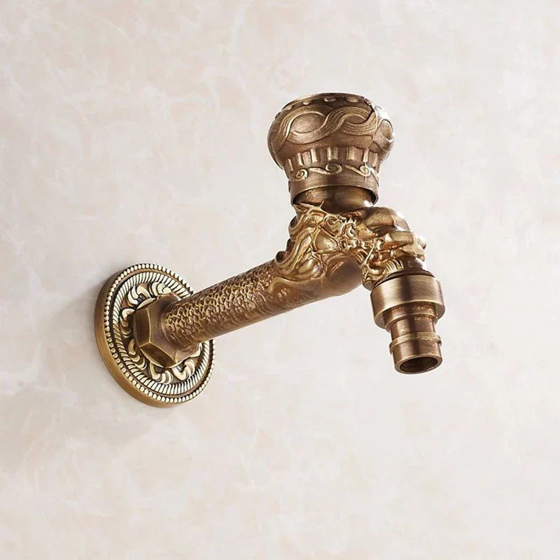 DecorBites™ Dragon Carved Antique Bronze Mop Faucet for Bathroom and Garden