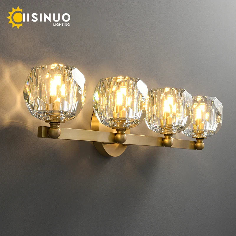 DecorBites™ Gold Solid Copper Crystal Vanity Light Fixtures for Bathroom and Bedroom