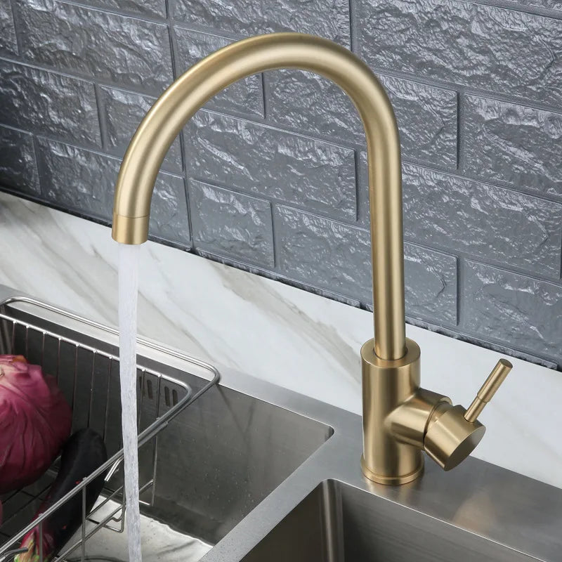 DecorBites™ Gold Stainless Steel Kitchen Faucet: Deck Mounted Hot Cold Water Mixer Taps