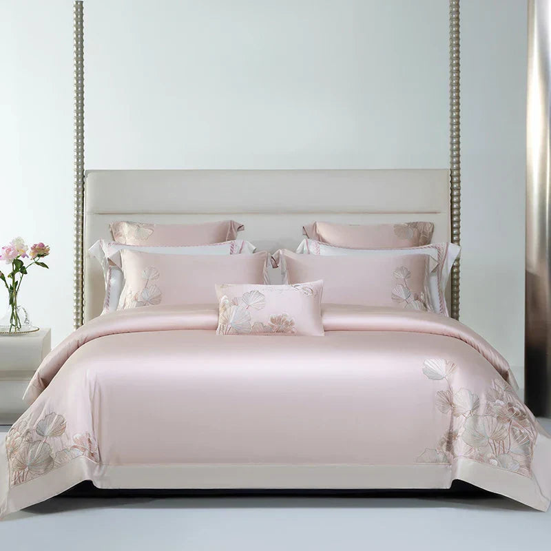 DecorBites™ Cotton Flowers Embroidery Bedding Set with Soft Silky Finish