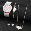 5/6-Piece Women's Quartz Watch Jewelry Gift Set – Silicone Band Watch with Bracelet, Necklace & Earrings