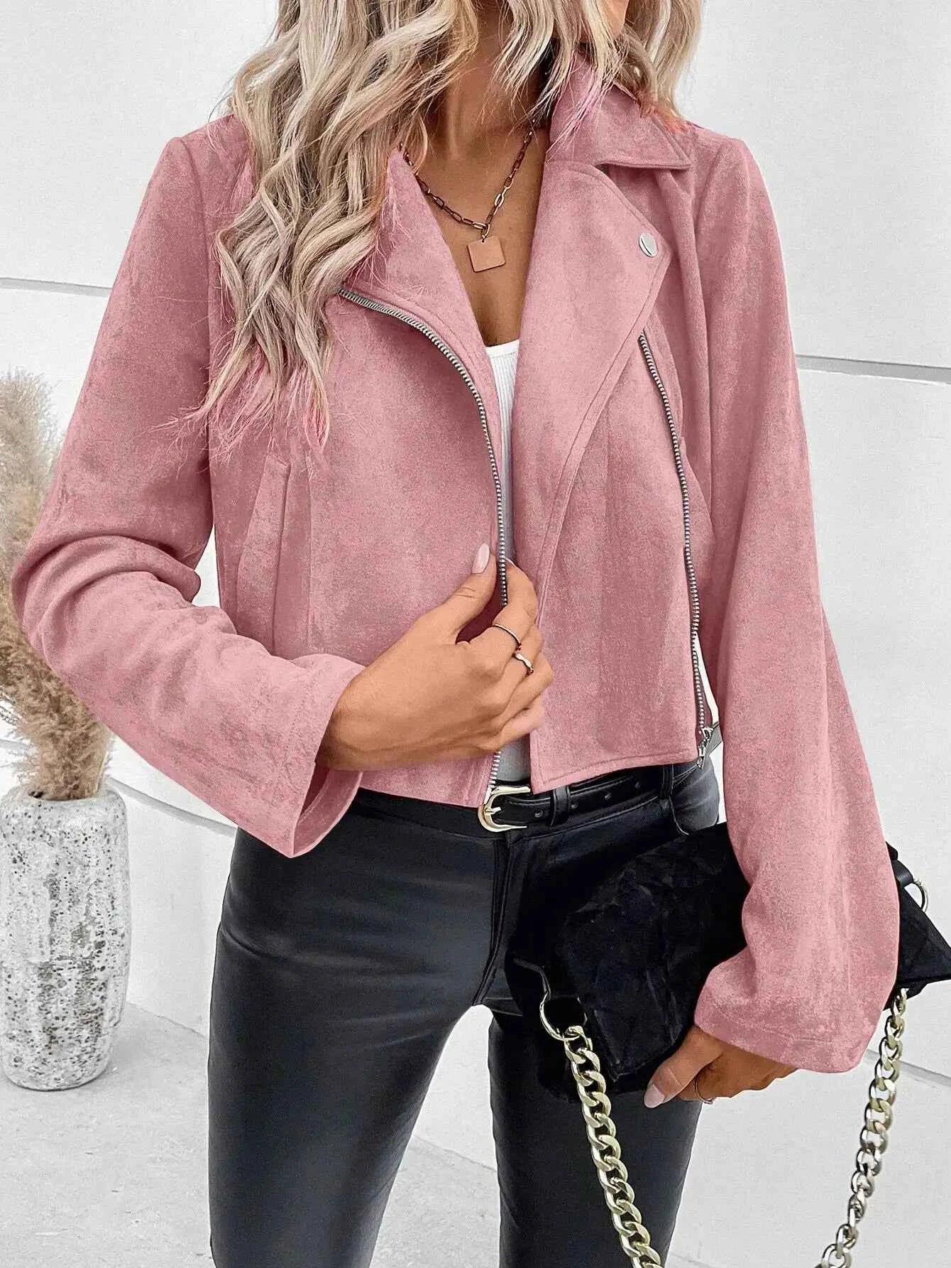 Faux Suede Women's Bomber Jacket Zipper