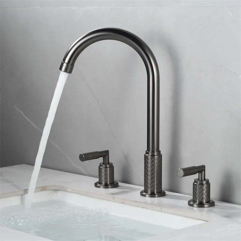DecorBites™ Black Brass Basin Faucet with Waterfall Effect and 3-Hole Design