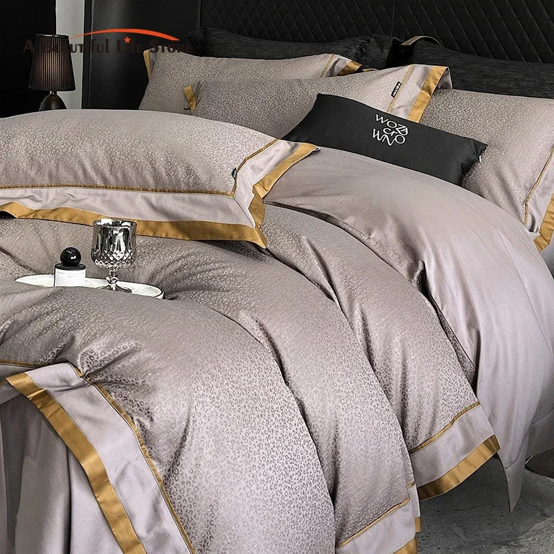 DecorBites™ Egyptian Cotton Leopard Jacquard Luxury Bedding Set with Satin Finish
