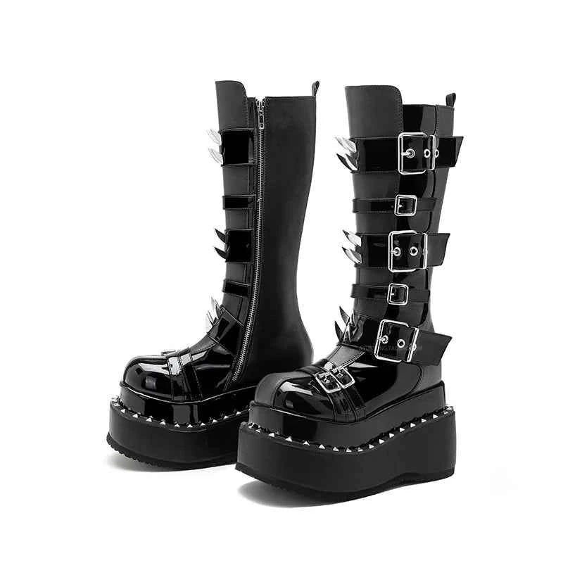 Spike Rivet Platform Motorcycle Boots Punk Style