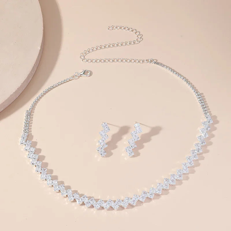 Luxury Zircon Necklace & Earrings Jewelry Set