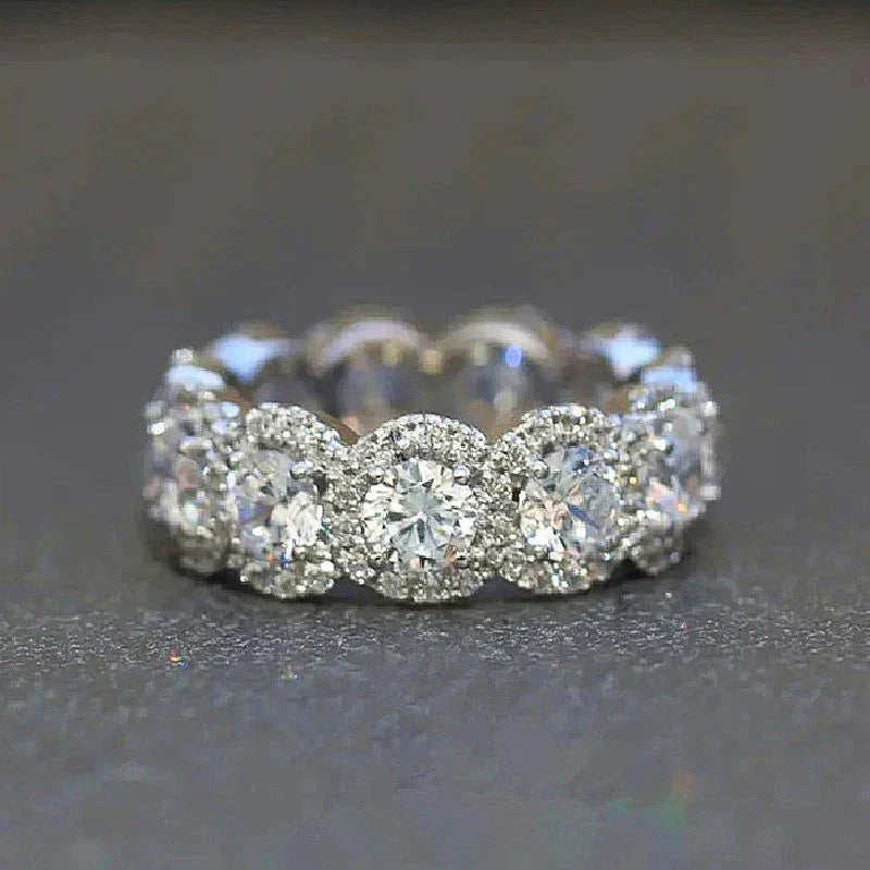 Huitan Sparkling Cubic Zirconia Promise Rings for Women Wedding Engagement Bands Silver Color New Modern Fashion Female Jewelry