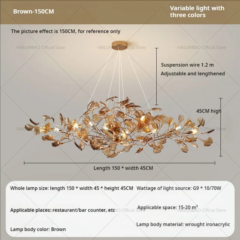 DecorBites™ Gingko Leaf Chandelier: Modern Luxury Art Decor for Home, Restaurant & Bar