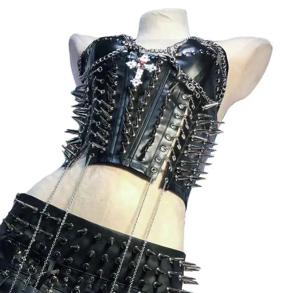 Grunge Emo Clothing ALT Punk Rock Clothes with Spikes Y2K Cyber Sexy Gothic Tank Goth T-shirt