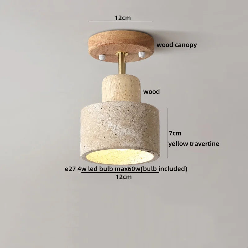 DecorBites™ LED Ceiling Lamp Natural Yellow Travertine Walnut Wood Ceiling Lights