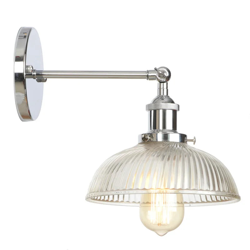 Industrial chrome clear glass wall sconce stairway ribbed light fixture