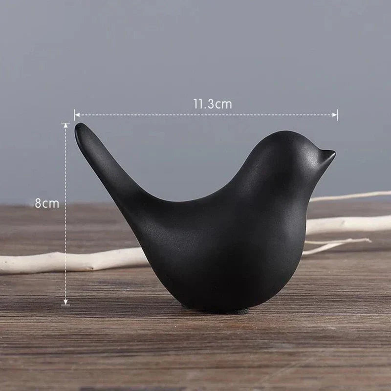 DecorBites™ Bird Figurine Set Nordic Ceramic Black White Table Sculptural Ornament