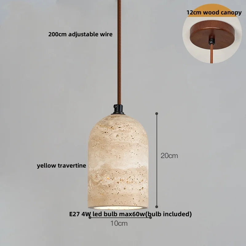 DecorBites™ LED Pendant Lamp Black Iron Wabi Sabi Hanging Light - Yellow Travertine
