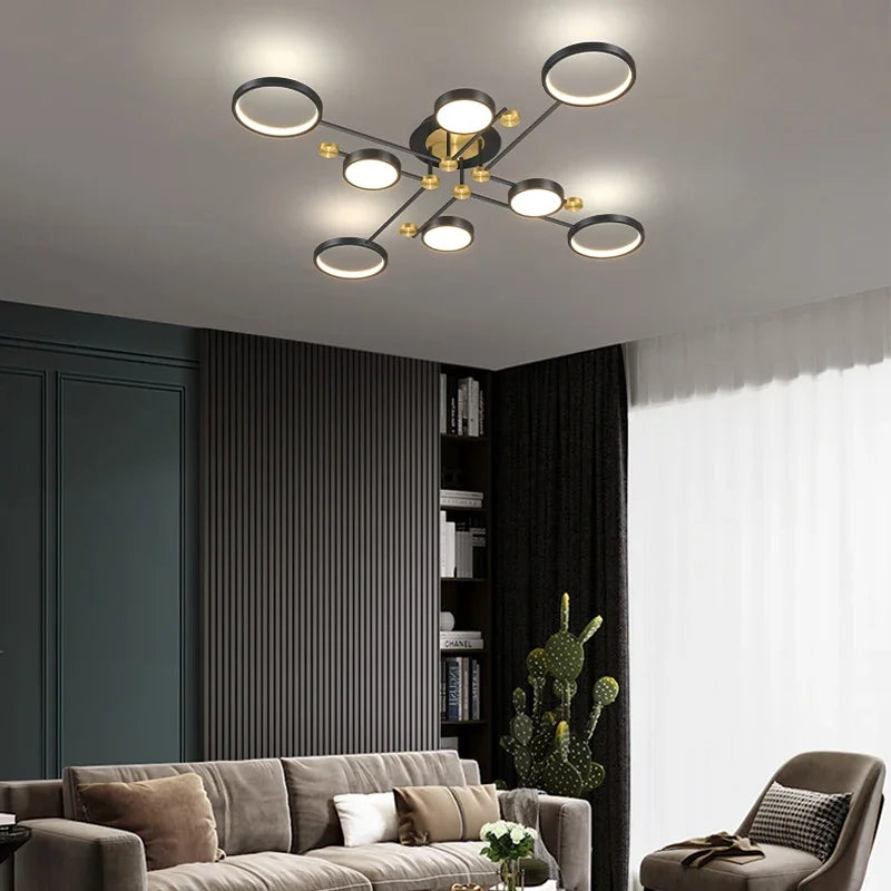 DecorBites™ Elegant Multi-Head Gold LED Ceiling Lamp for Living Room & Bedroom