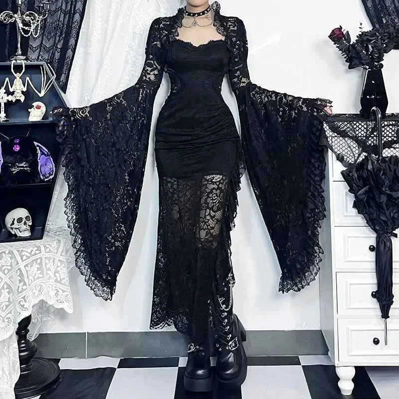 Gothic Classic Lace Flare Sleeve Blouse Y2K Rave