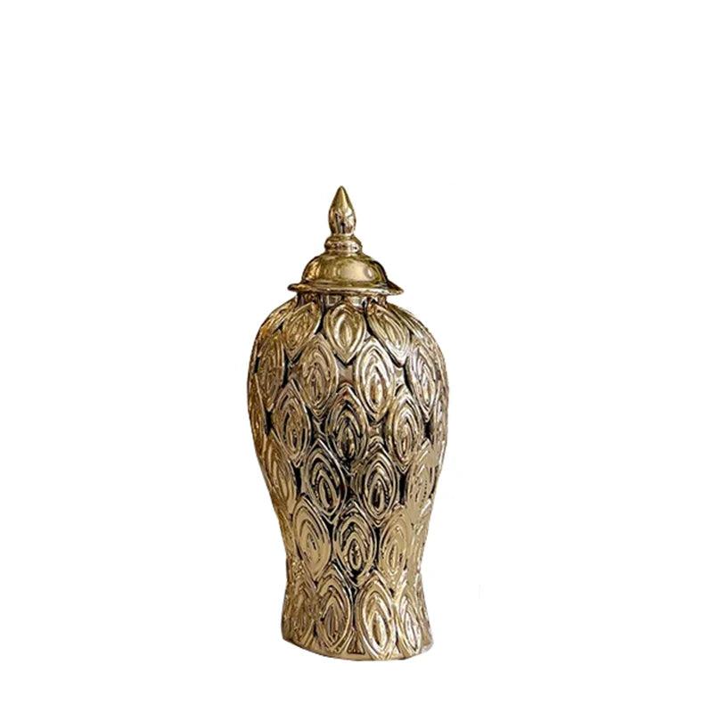 DecorBites™ Gold Ceramic Vintage Bottle Ginger Pot Flower Vase Decor Ornament