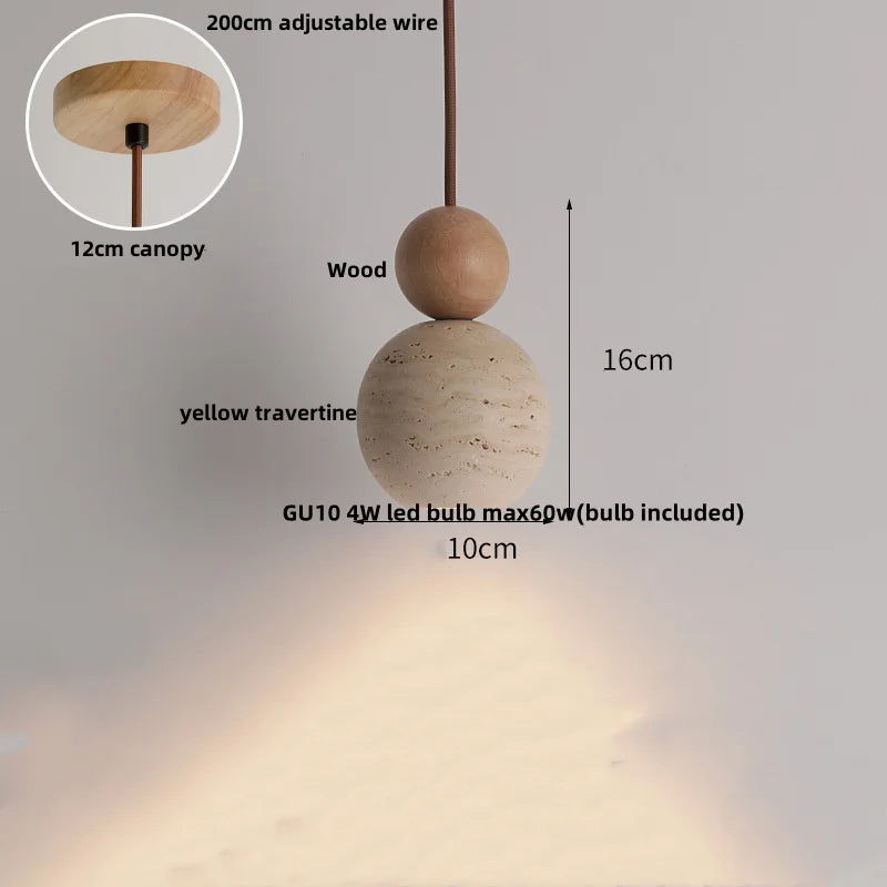 DecorBites™ LED Knob Switch Pendant Lamp Yellow Travertine Copper Wabi Sabi Hanging Lights