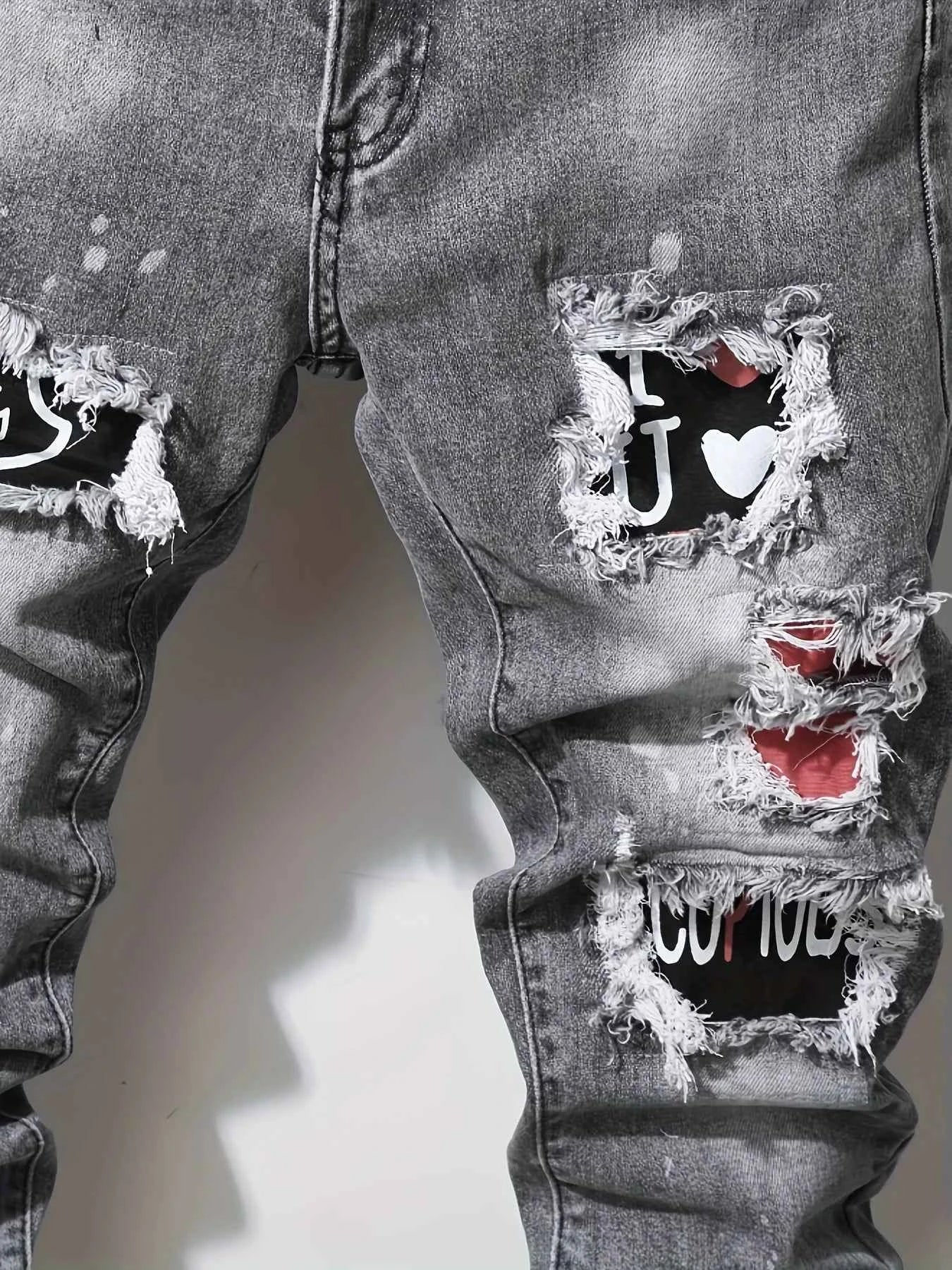 Men's slim fit ripped long denim pants