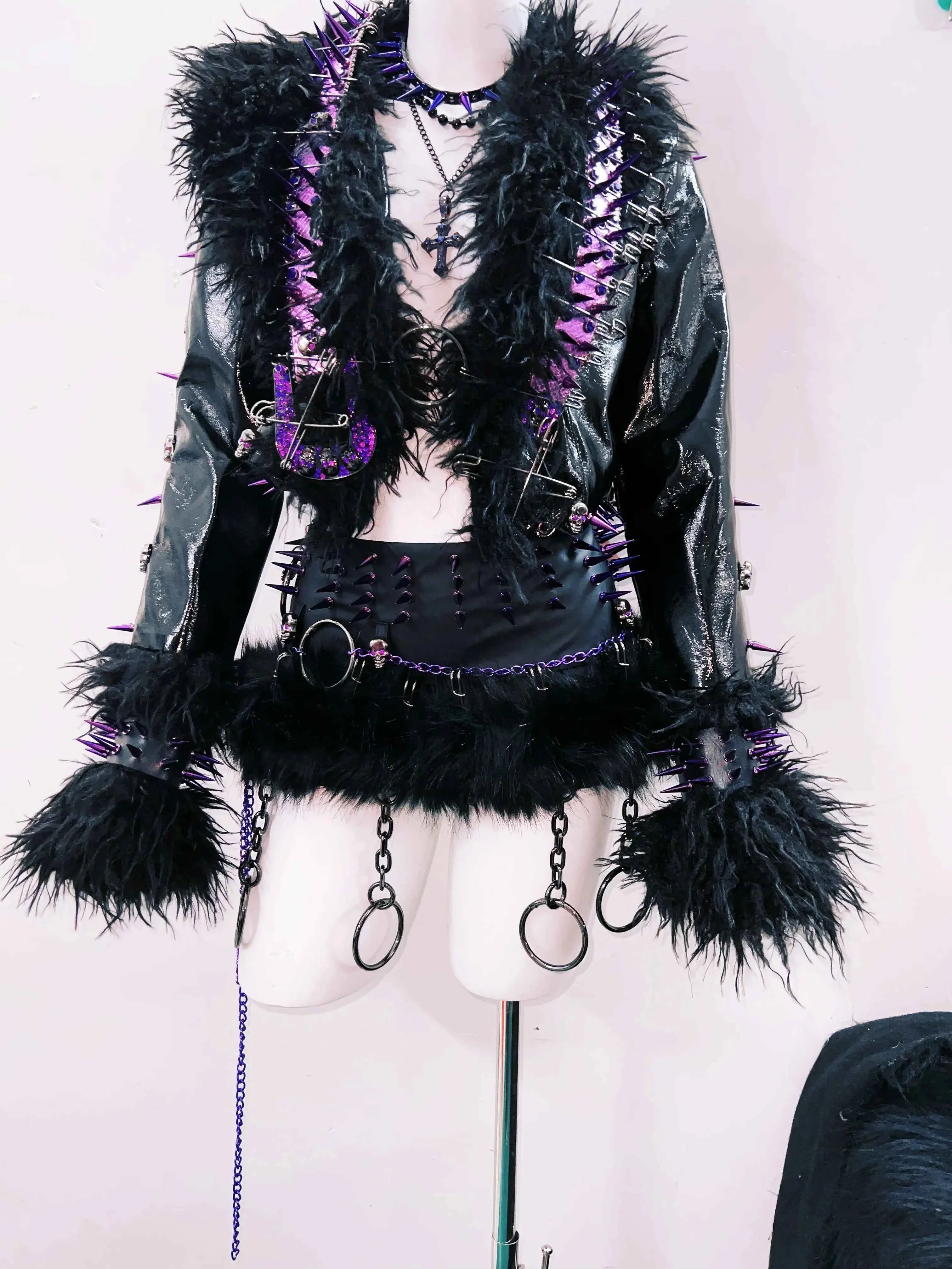 Women's Rivet Leather jacket Skull Leather jacket Gothic Leather jacket