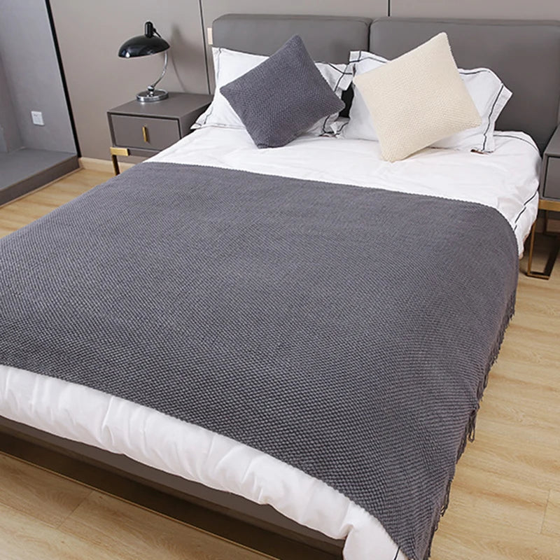 DecorBites™ Cozy Knitted Sofa Blanket with Tassels - Versatile Home Decor and Wrap