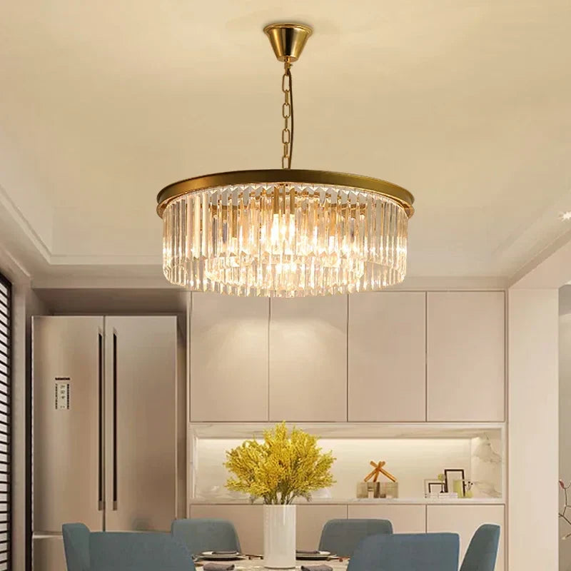 DecorBites™ Gold Black Metal Crystal Pendant Lights Chain Hanging LED Suspension Lamp Fixtures