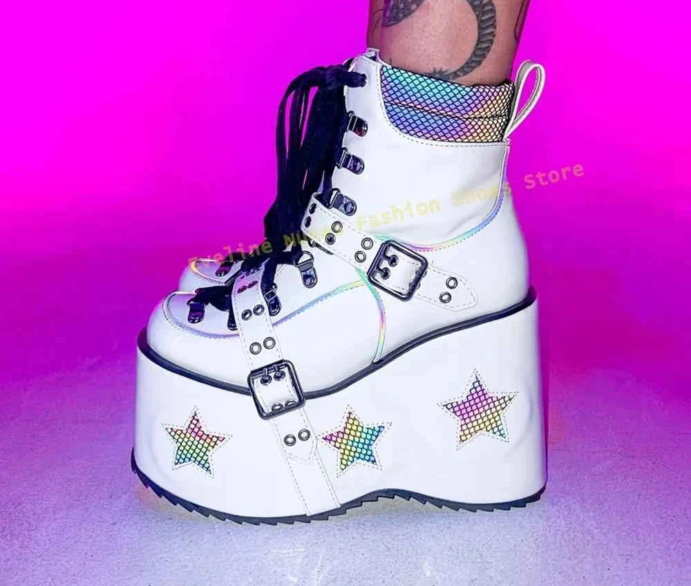 Green Spaced Out Platform Boots Round Patchwork Women Cyberpunk