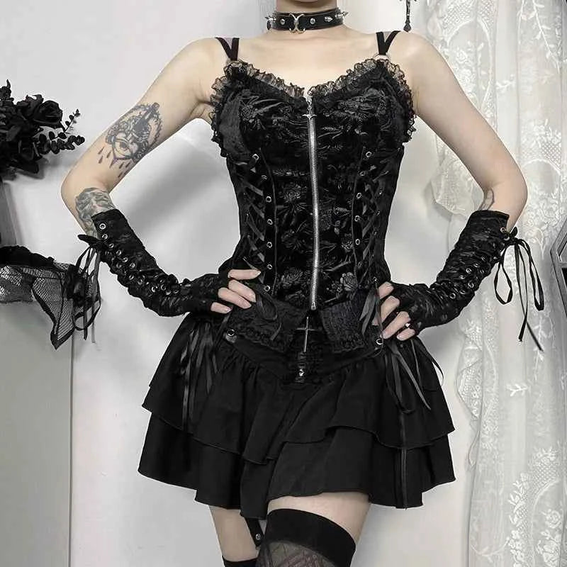 Lace Cross Mini Skirt Y2k Grunge