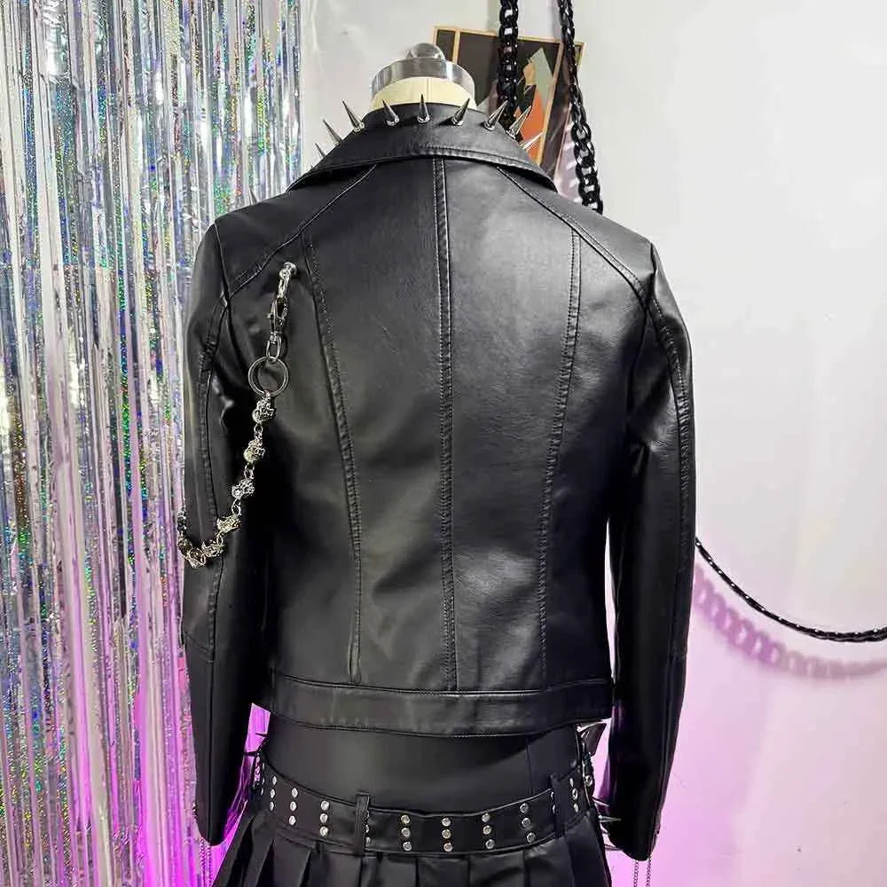 Women's Y2K Vegan Leather Skull Studded Rivets Jacket
