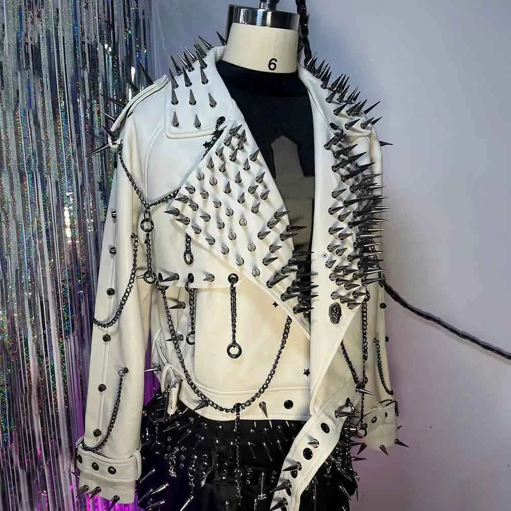 Y2K Vegan Leather Skull Coat Studded Rivet Gothic Grunge
