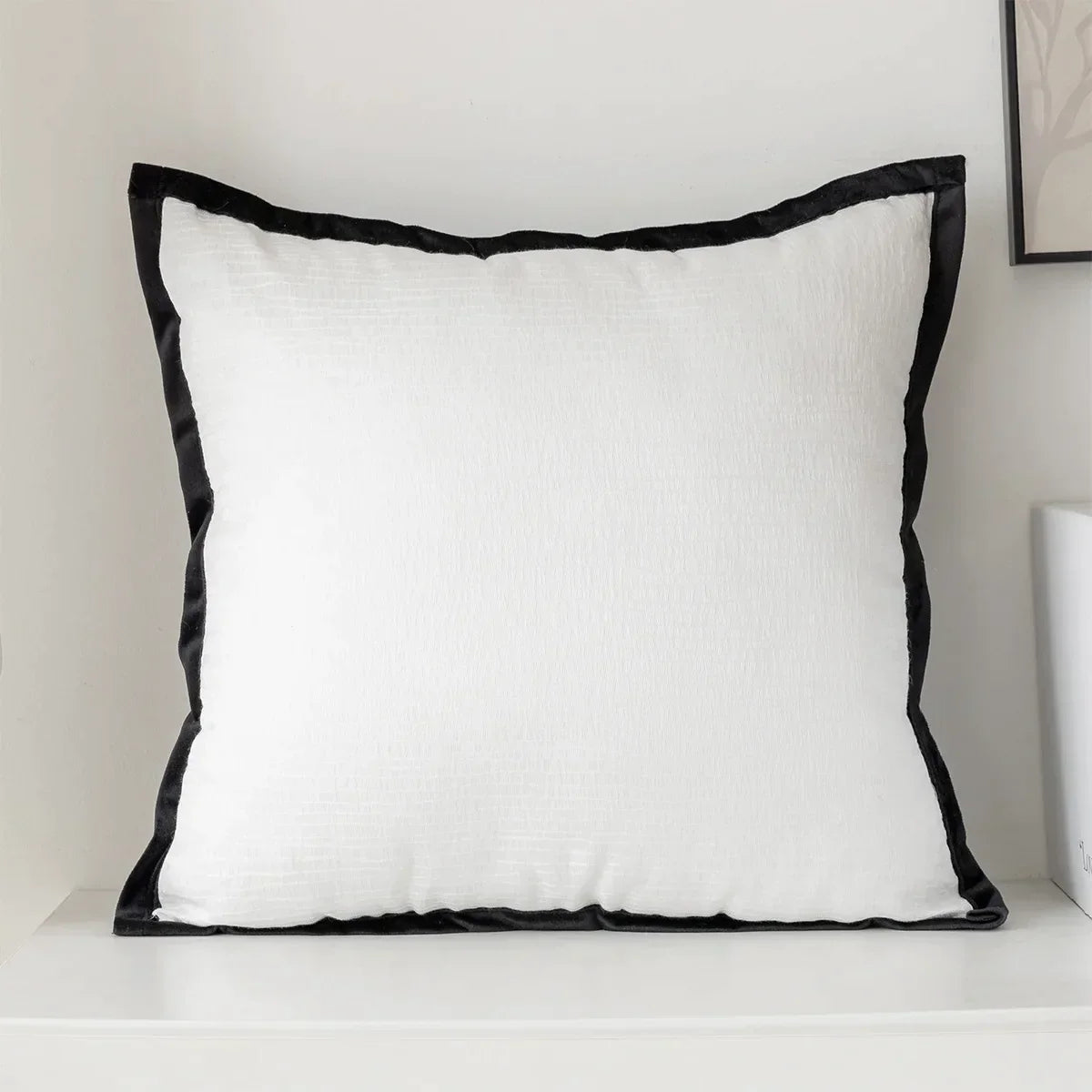 DecorBites™ Geometric Jacquard Embroidered Pillow Cover in Modern Minimalist Black and White Style