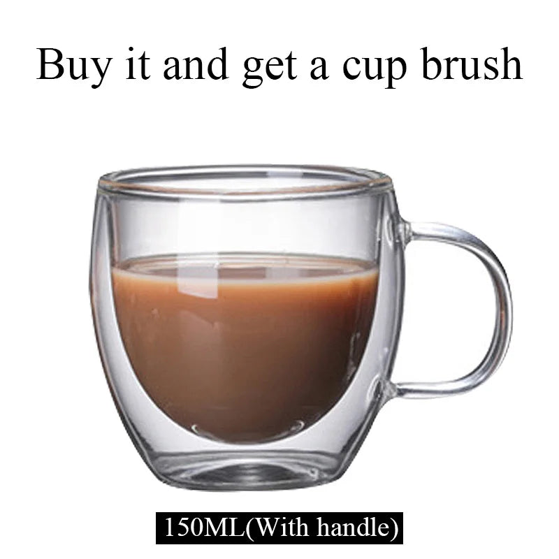 DecorBites™ Double Wall Borosilicate Glass Mug Heat Resistant Tea Coffee Cup