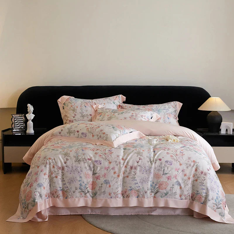DecorBites™ Eucalyptus Fiber Flowers Print Bedding Set - Soft Silky Cool Feel