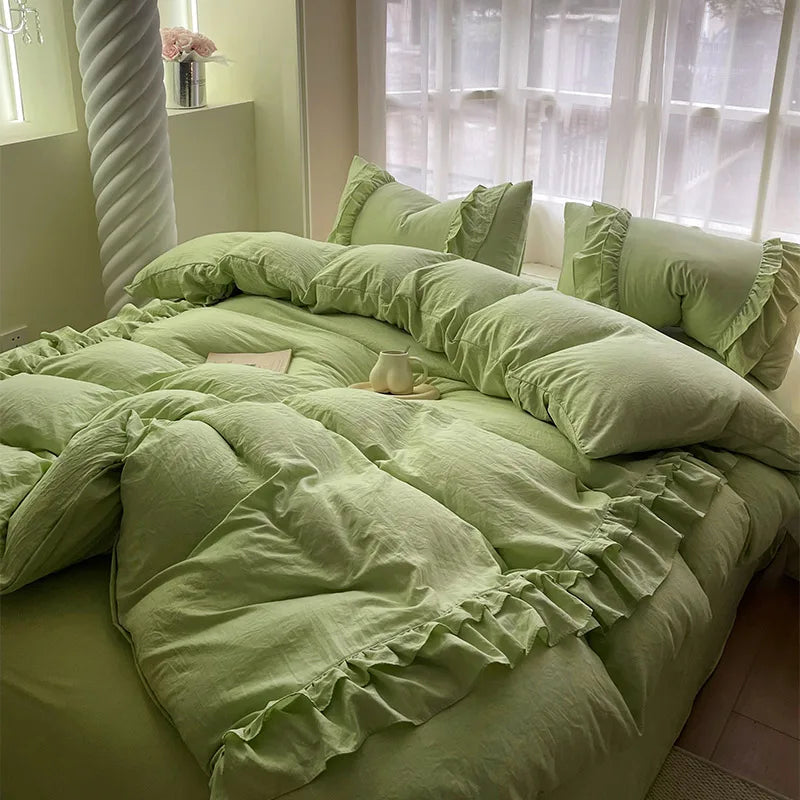 DecorBites™ Korean Princess Ruffles Bedding Set - Soft Microfiber, Duvet Cover Pillowcases - All Sizes