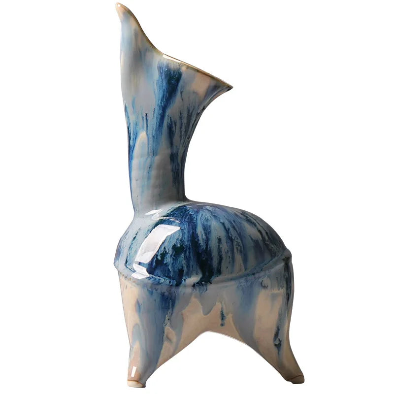 DecorBites™ Irregular Ink Pattern Ceramic Flagon Vase - Chinese Porcelain Home Decoration