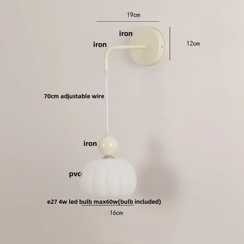 DecorBites™ Iron Nordic LED Wall Light with Pull Chain Switch, Adjustable Glass Bedside Lamp