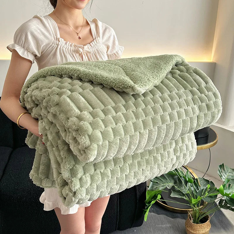 DecorBites™ Double-Layer Lamb Plush Throw Blanket for Home and Travel