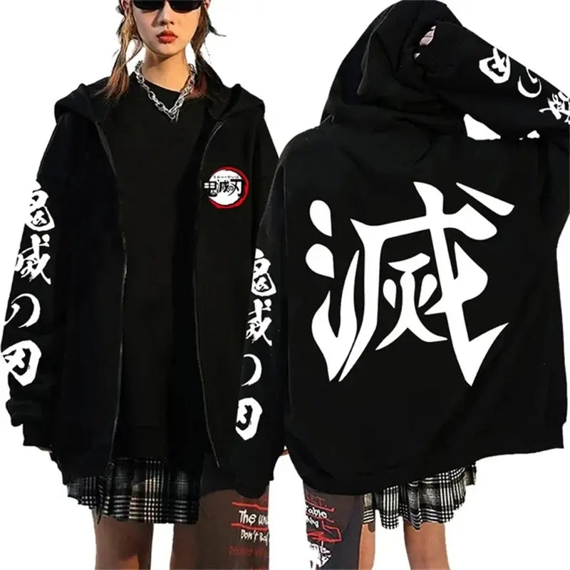 Demon Slayer Harajuku Fleece Zip Hoodie