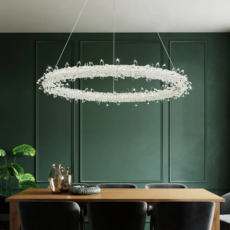 DecorBites™ Luxe Crystal Pendant Light - Dimmable LED Art Deco Circle Lamp