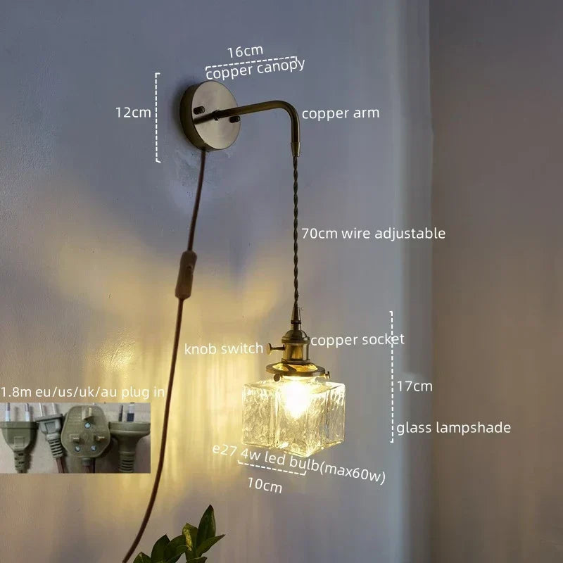 DecorBites™ Glass Copper LED Wall Lamp Modern Corridor Bedside Light