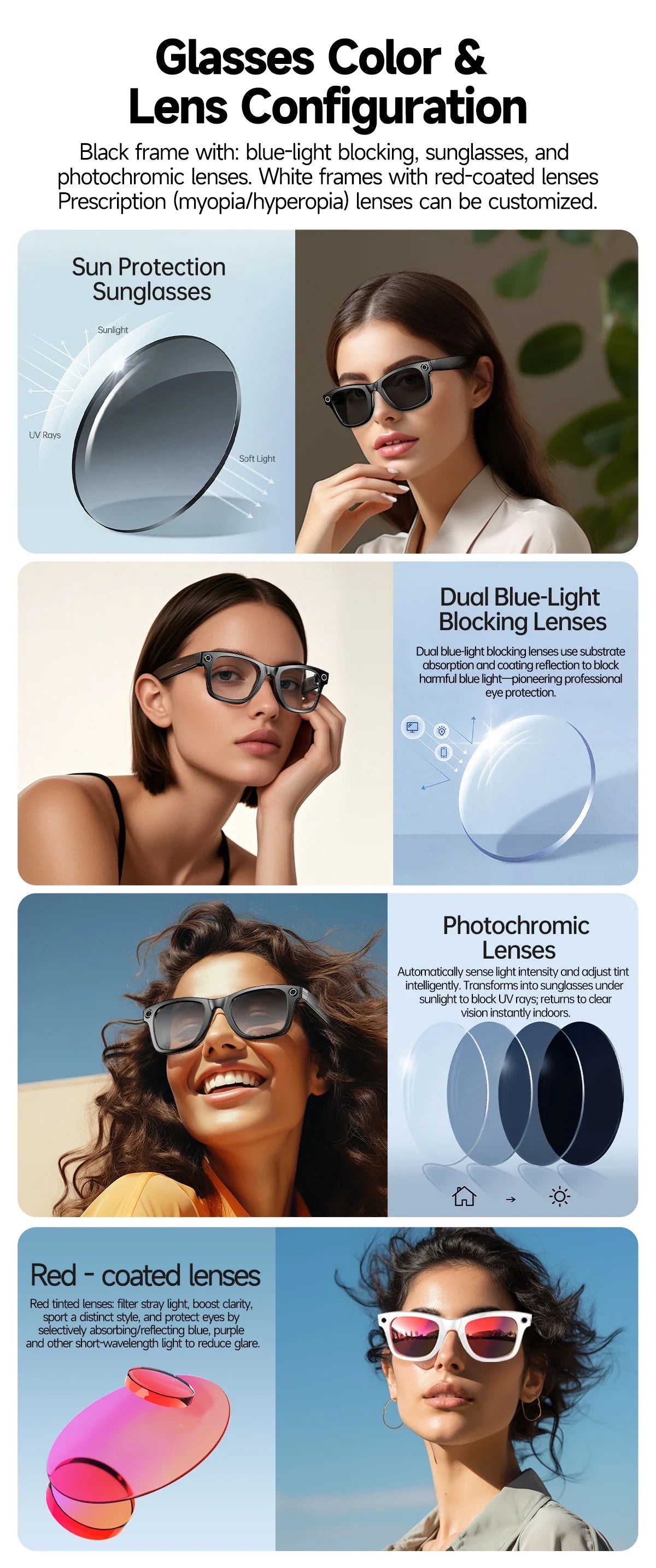 GUHUAVMI New 800W Camera AI Smart Glasses Color-Changing Translation Glasses Photo Video Recording Waterproof