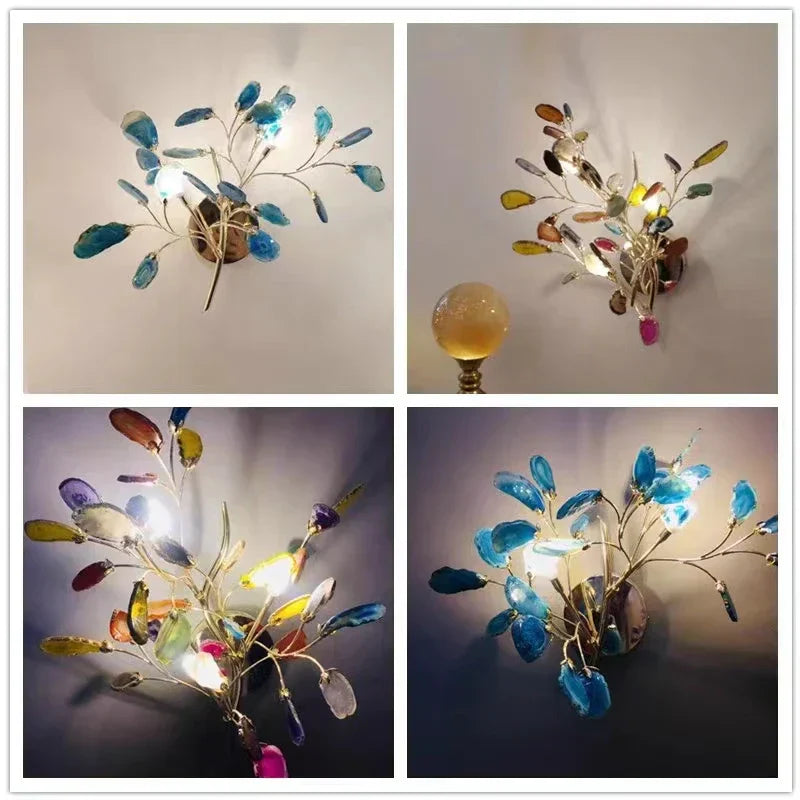 DecorBites™ Agate LED Wall Lamp Sconces Gold Metal Surface Mount E14 G4 Bulb
