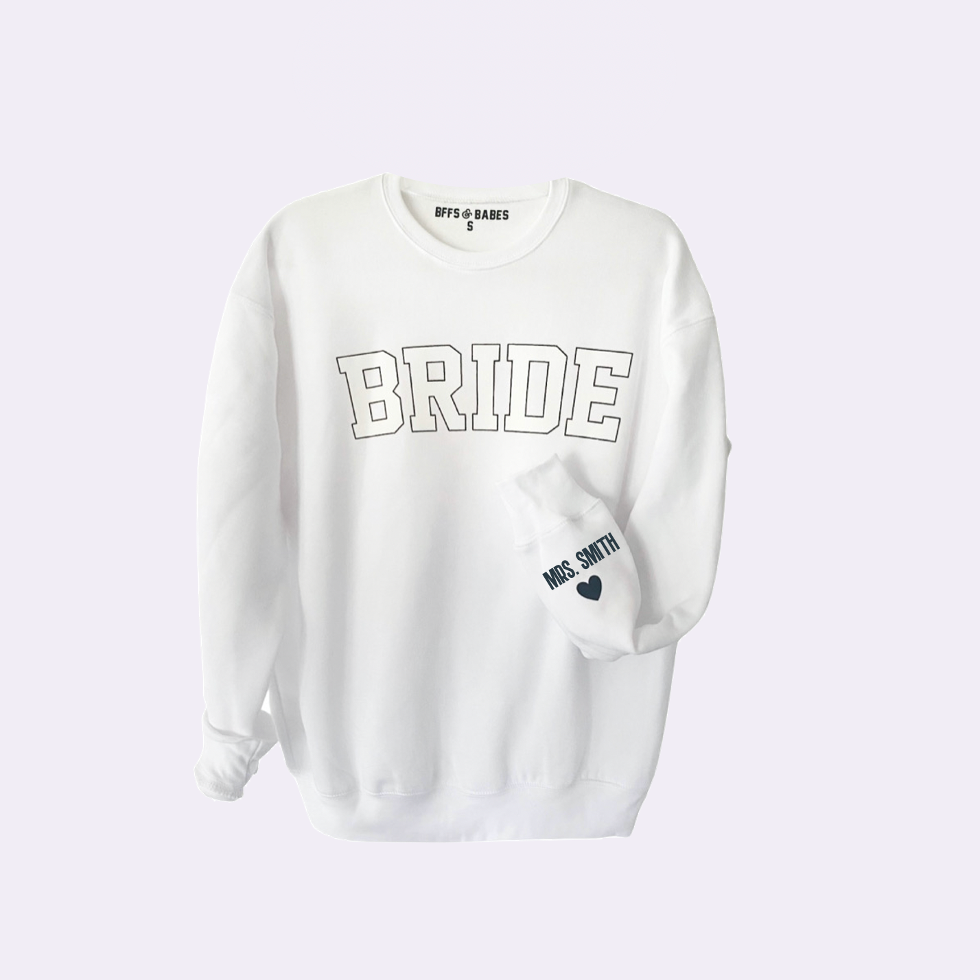 LOVE ON THE CUFF ♡ white bride sweatshirt with personalized cuff