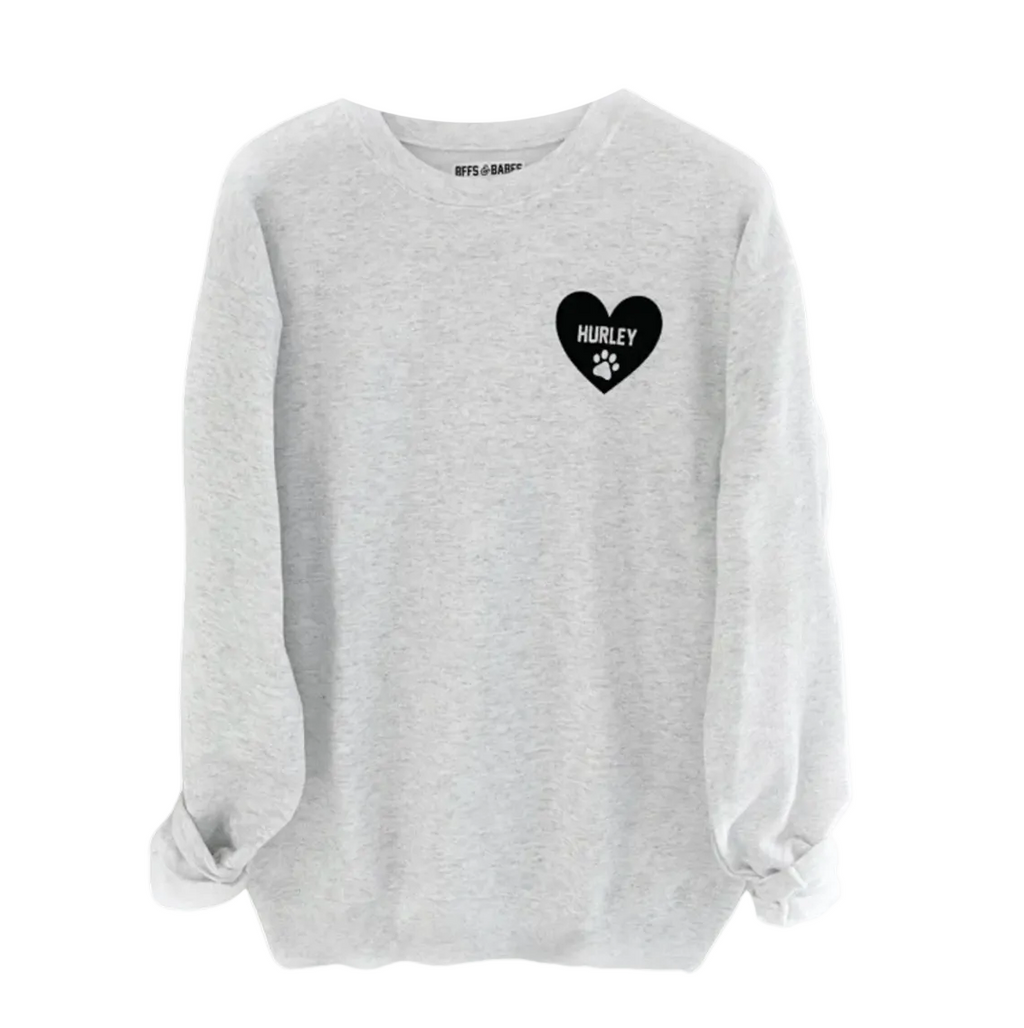 HEART U MOST ♡ gray sweatshirt with personalized heart paw print