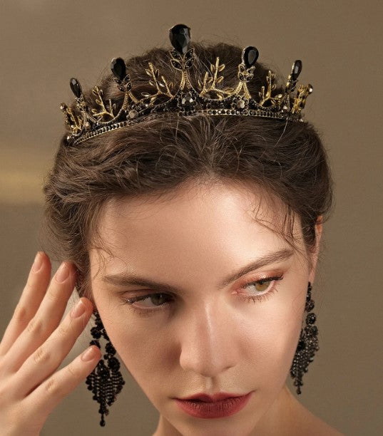 Crystal Tiara – Vintage Baroque Black Princess Crown & Goth Evil Queen Headdress